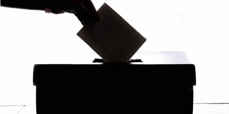 silhouette of a ballot being put into a box