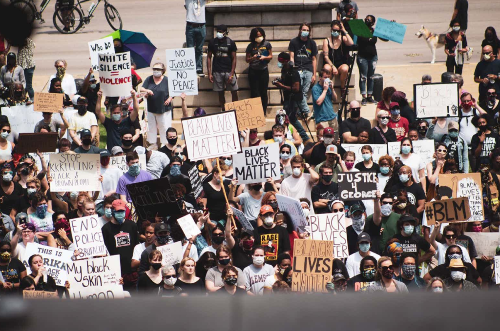 Protestors gather on the State House steps in Columbia, SC