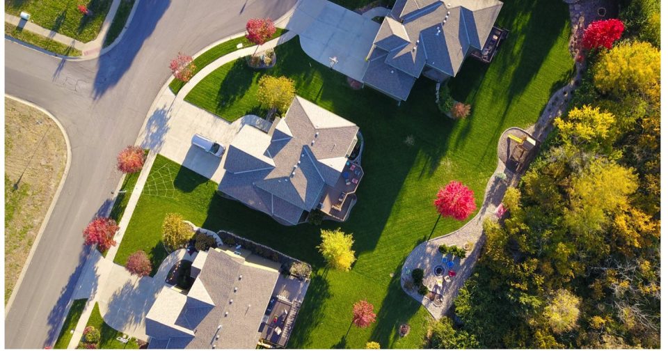 aerial view of residential street